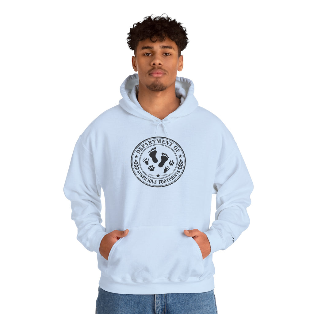 Department of Suspicious Footprints Hoodie | Bigfoot, Raccoon & Cat Cryptid Sweatshirt