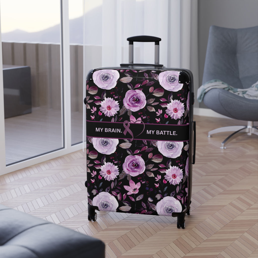 My Brain. My Battle. Epilepsy Awareness Hard-Shell Suitcase | Purple Floral Luggage