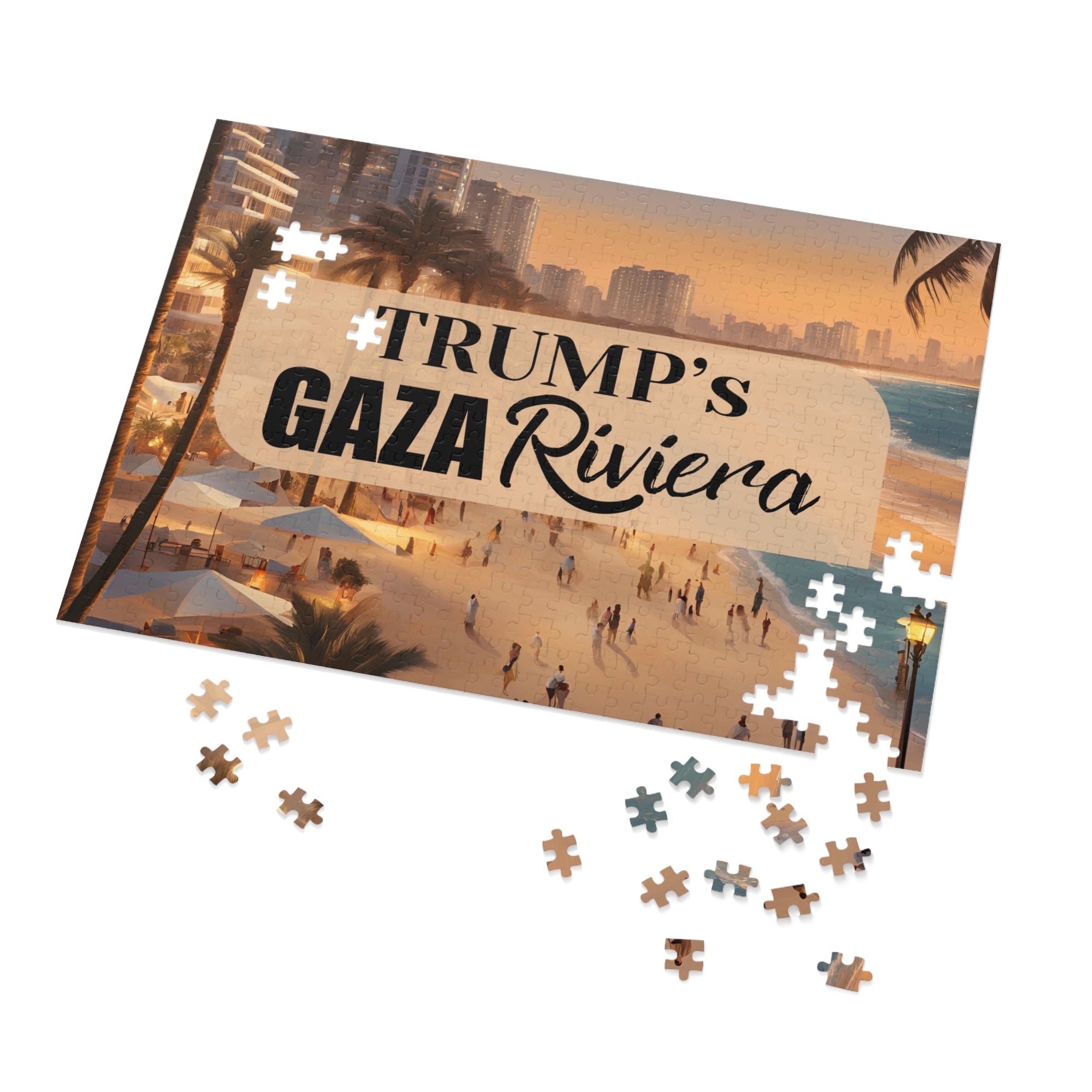 Trump's Gaza Riviera Jigsaw Puzzle with Tin Printify