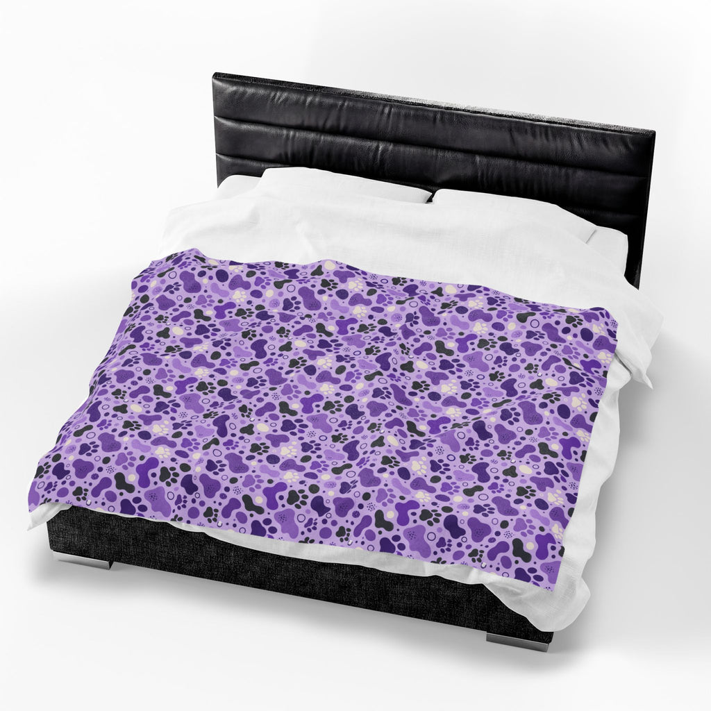 Purple Paw Print Plush Blanket | Cat & Dog Lover Cozy Throw Blanket