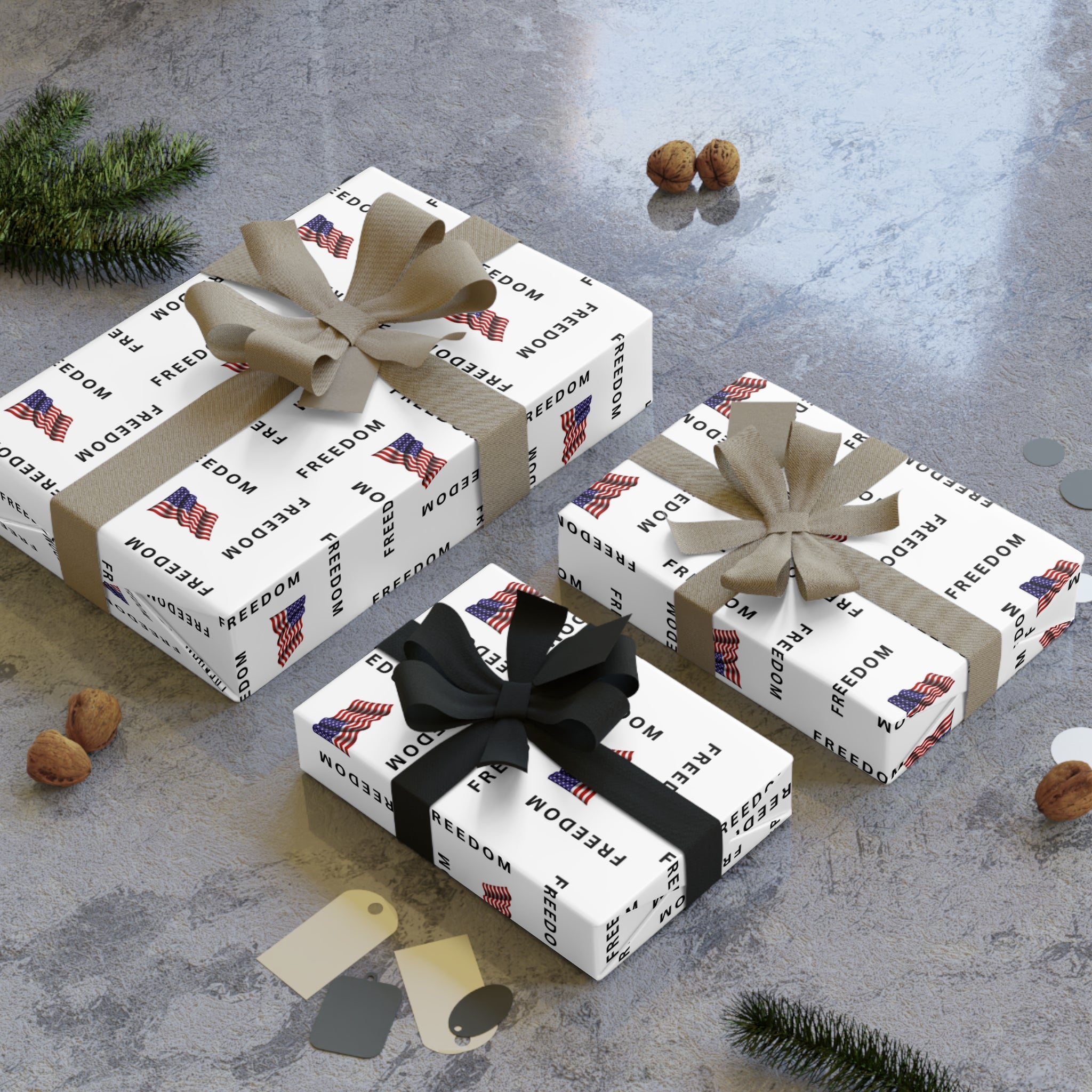 Black & White Freedom Gift Wrap – Patriotic Black Lettering