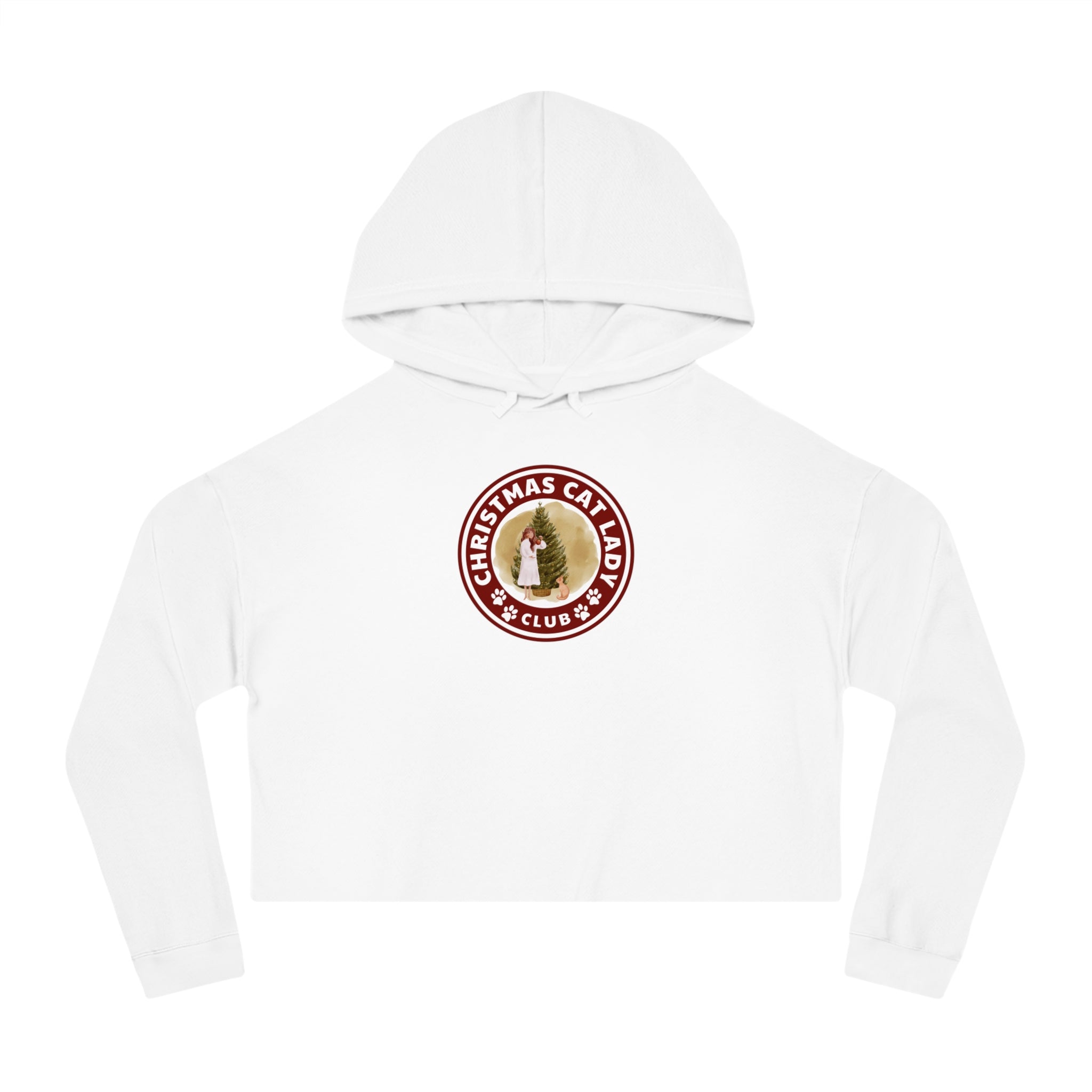 Photo depicting the ​Christmas Cat Lady Club Women’s Cropped Hooded Sweatshirt from EpiAl's Shop.