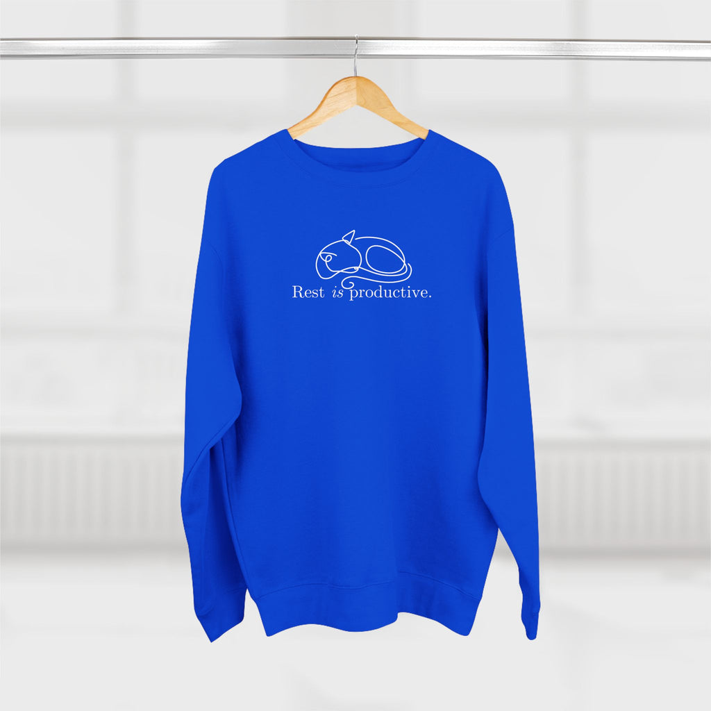 “Rest Is Productive” Minimalist Cat Sweatshirt – Comfort Fleece Pullover