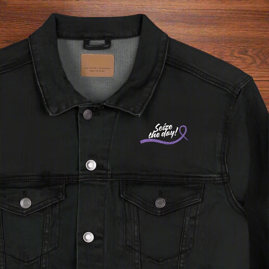 Seize the Day Denim Jacket with Embroidered Purple Ribbon