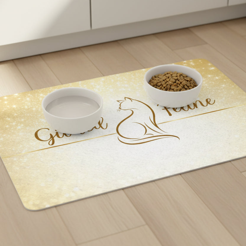 Gilded Feline Cat Food Mat | Elegant Gold Cat Feeding Mat