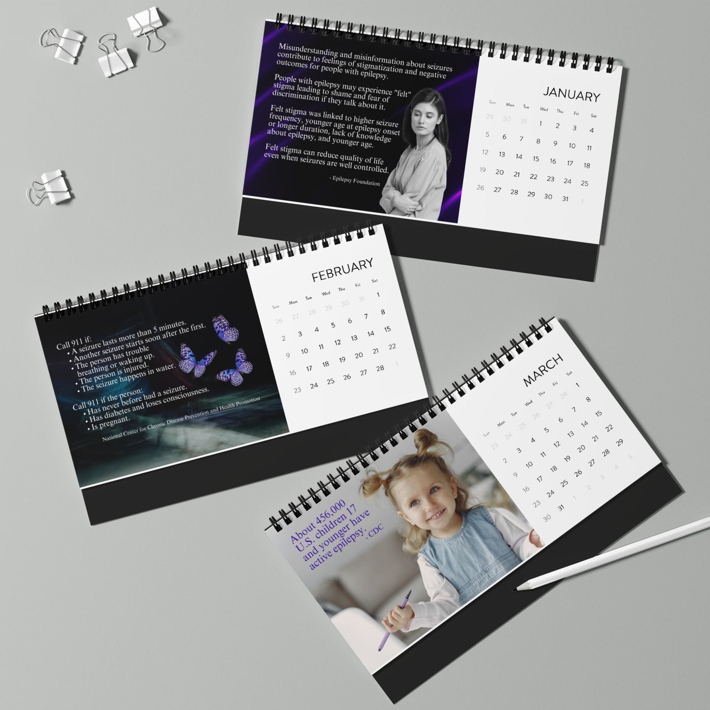 Epilepsy Awareness Month-by-Month Desktop Calendar (2025 grid)