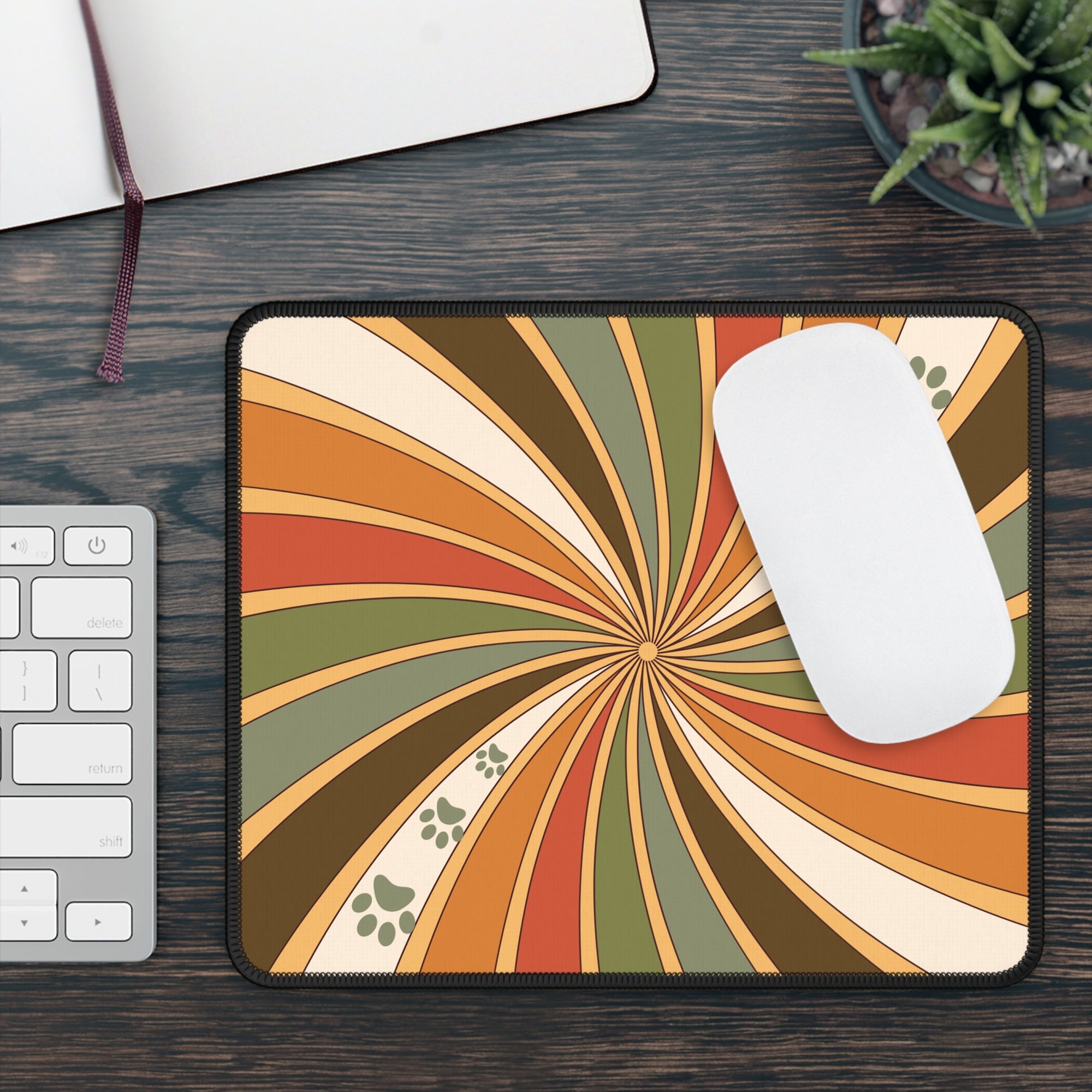 Swirly Retro Paw Design Gaming Mouse Pad