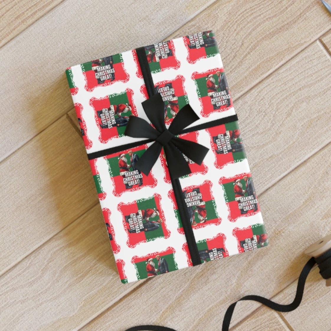 Festive Santa Trump Holiday Gift Wrapping Paper Roll