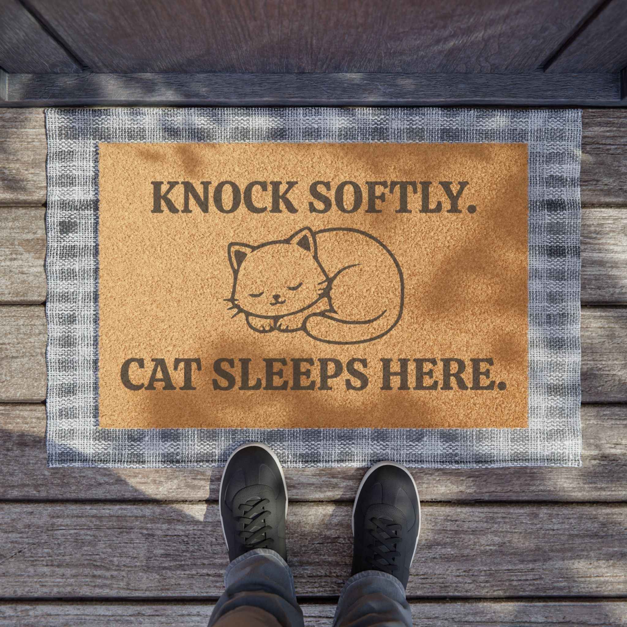 Cute Cat Lover Doormat – Knock Softly Entryway Mat