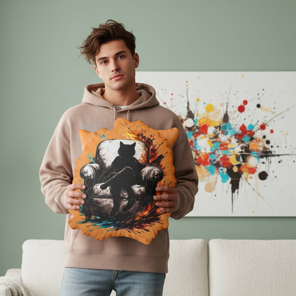 Regal Cat Throne Custom Shaped Pillow – Artistic Feline Statement Cushion