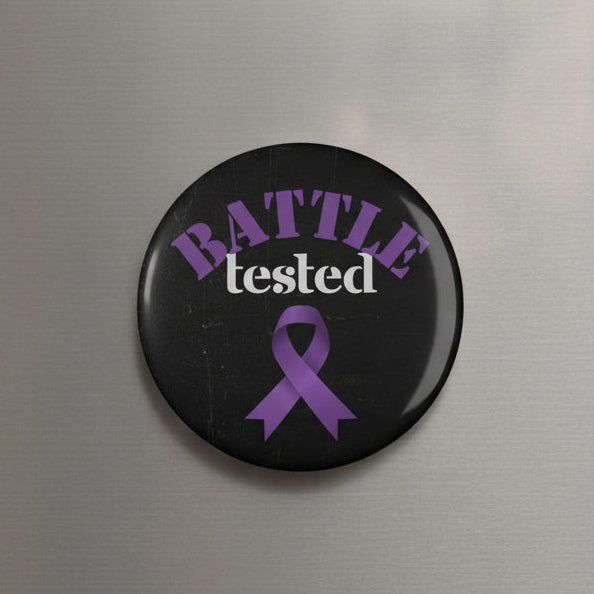 “Battle Tested” Purple Ribbon Awareness Magnet – 2.25” Round Button Magnet