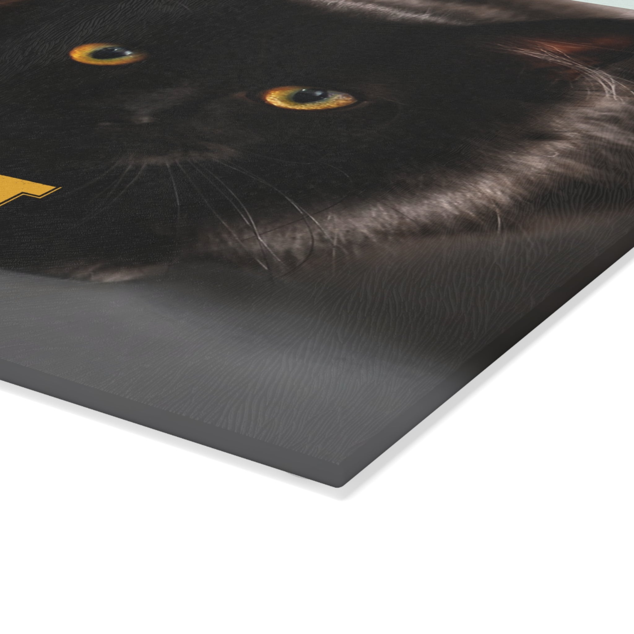 Photo depicting the ​Black Cat Society Glass Cutting Board from EpiAl's Shop.