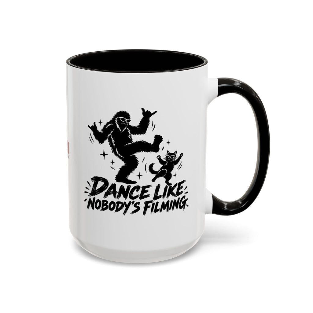 Dance Like Nobody's Filming | Funny Bigfoot & Cat Coffee Mug (11oz/15oz)