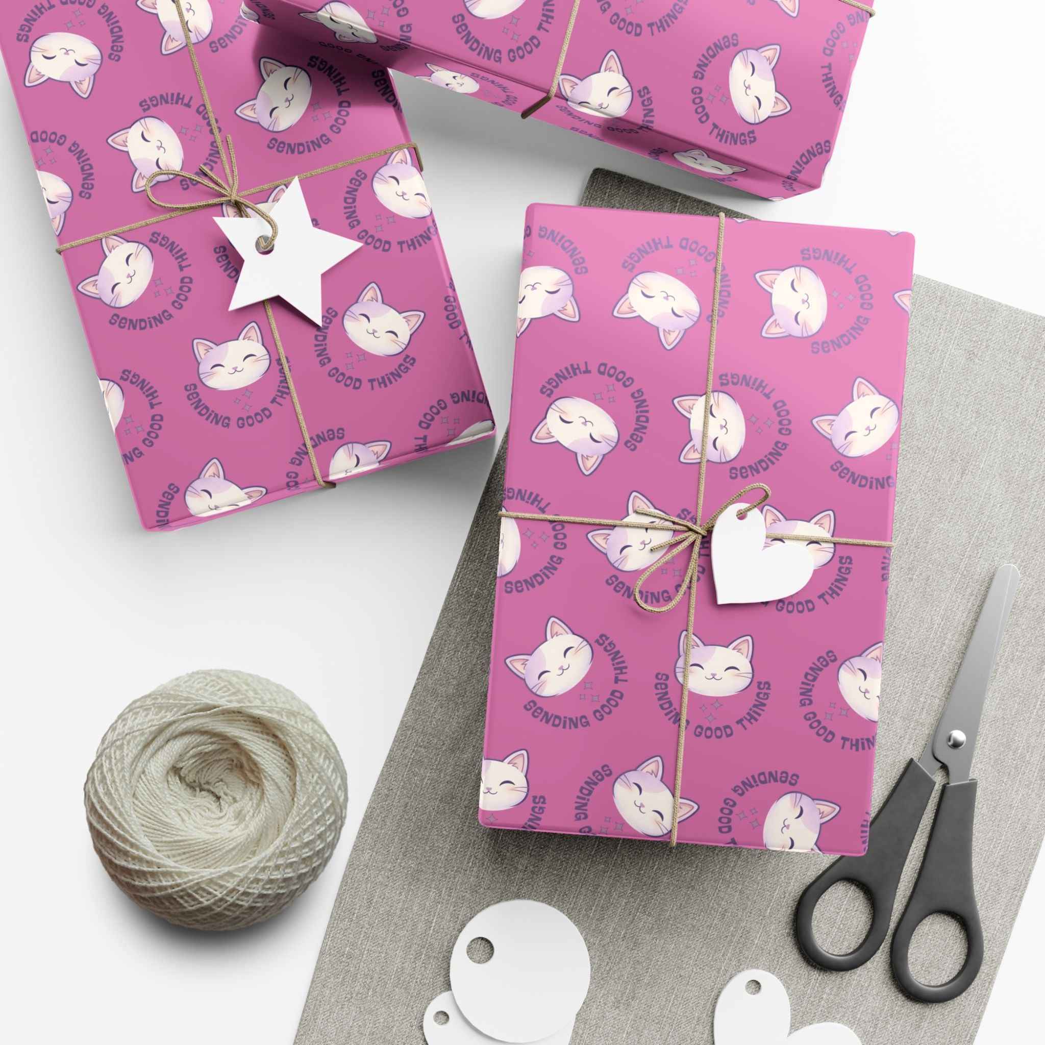 Sending Good Things Cat Gift Wrap – Pink All-Occasion Wrapping Paper