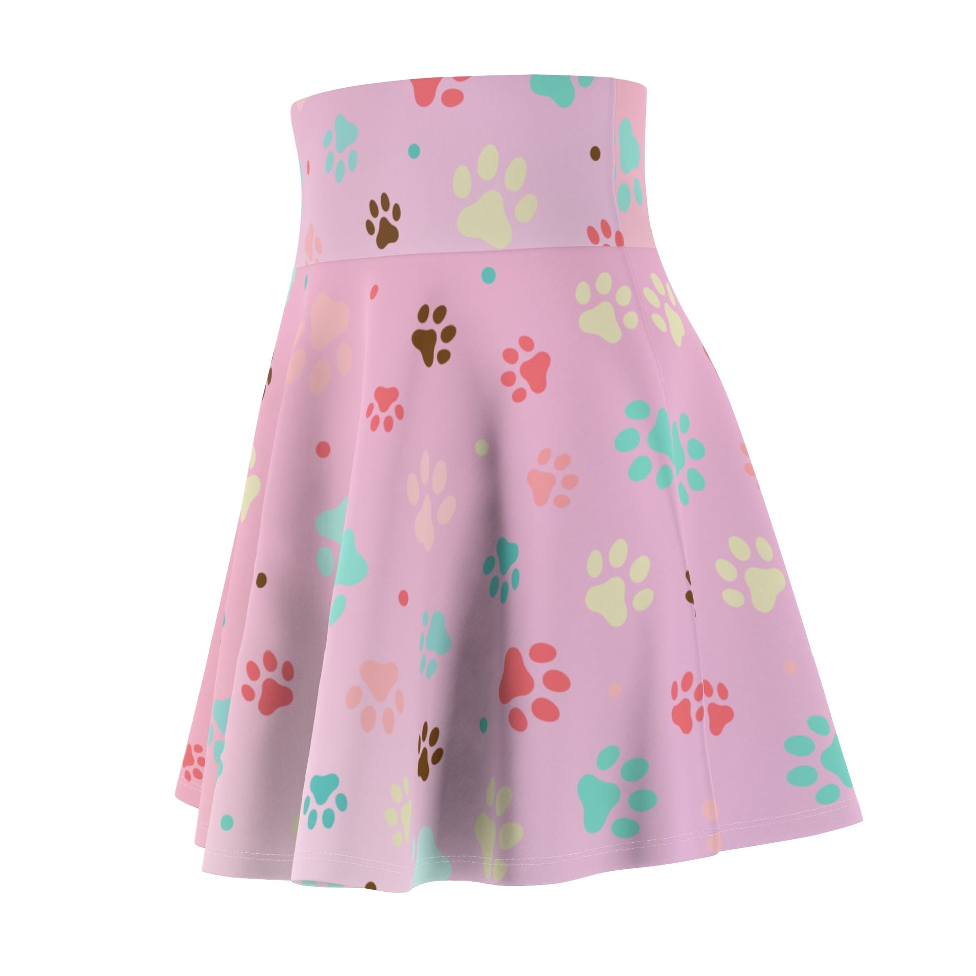 Pink Pet Paw Print Skater Skirt - Cute & Fun for Animal Lovers Printify