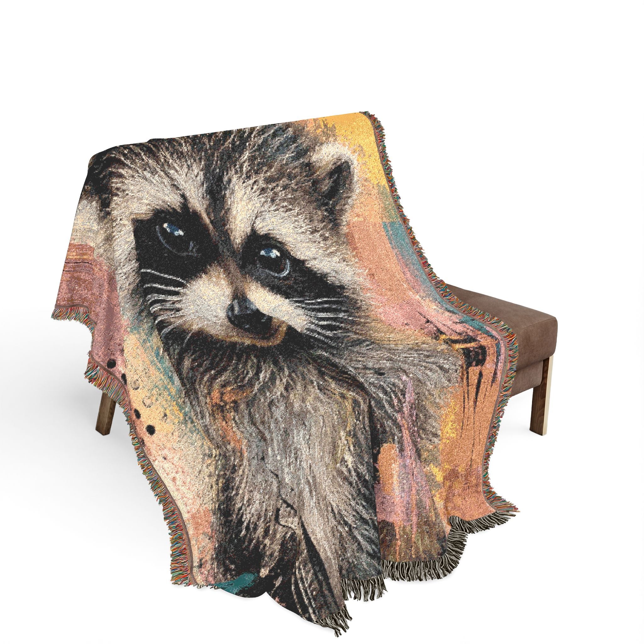 Jimothy the Raccoon Abstract Woven Throw Blanket with Fringe