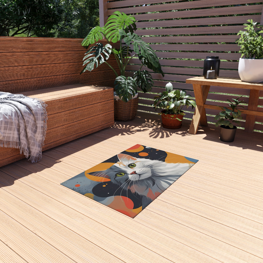Colorful Cat-Themed Outdoor Rug, Cozy Patio Decor