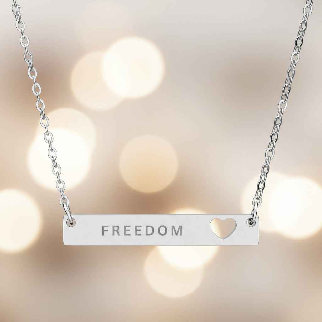 Engraved "Freedom" Cutout Heart Bar Necklace