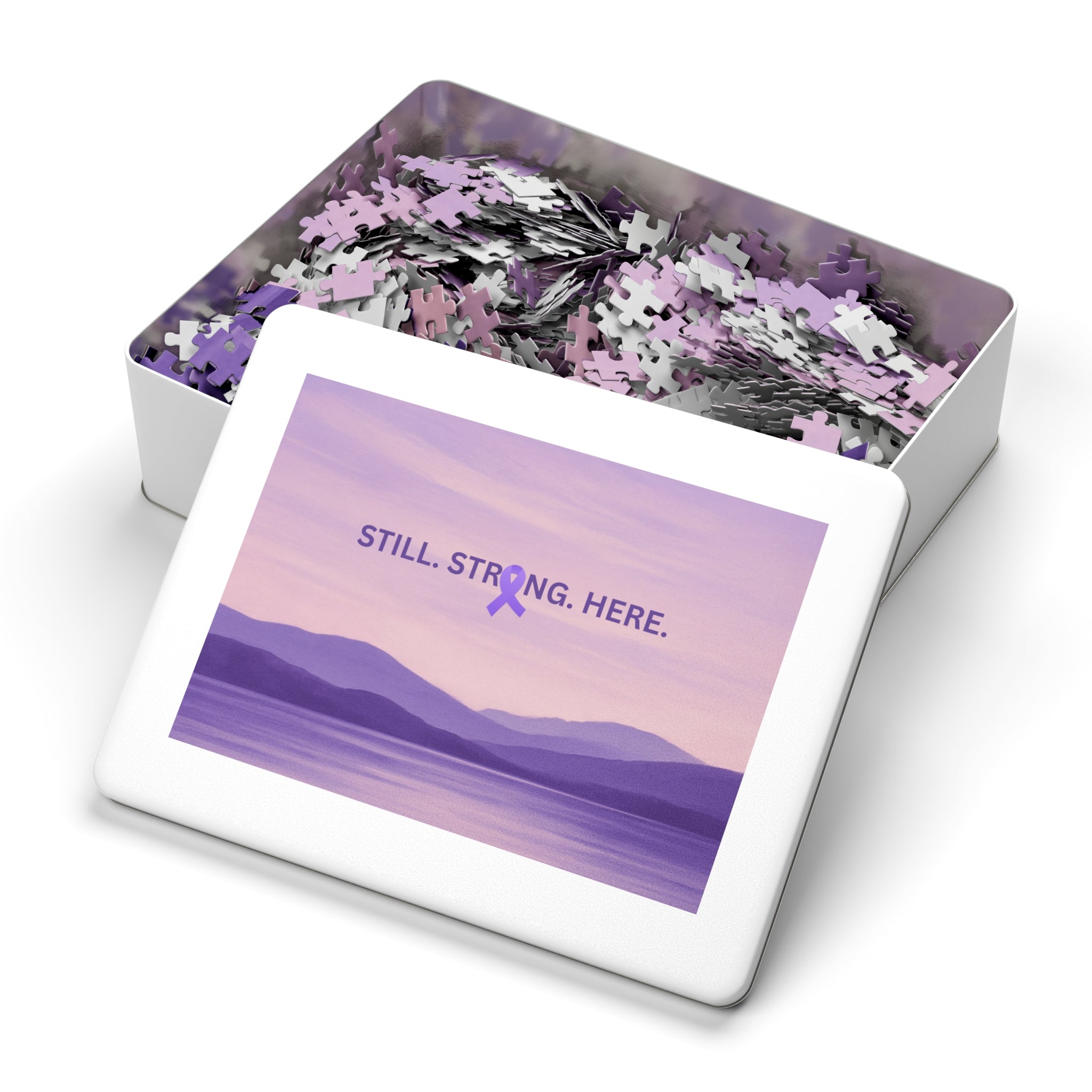 “Still. Strong. Here.” Epilepsy Awareness Jigsaw Puzzle — Lavender Horizon Design