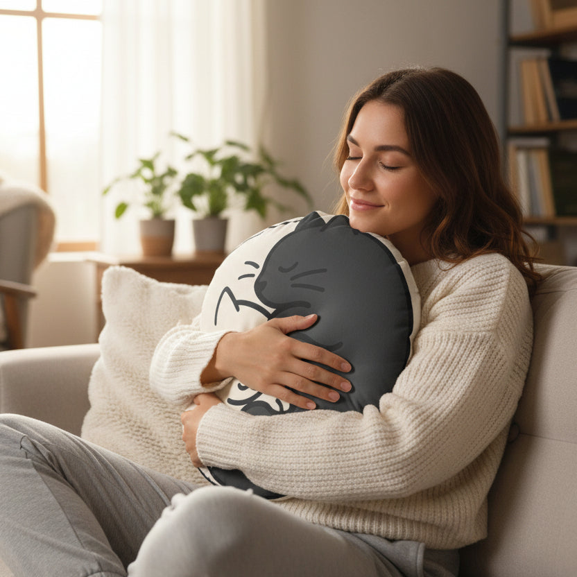 Cat Yin-Yang Shaped Pillow