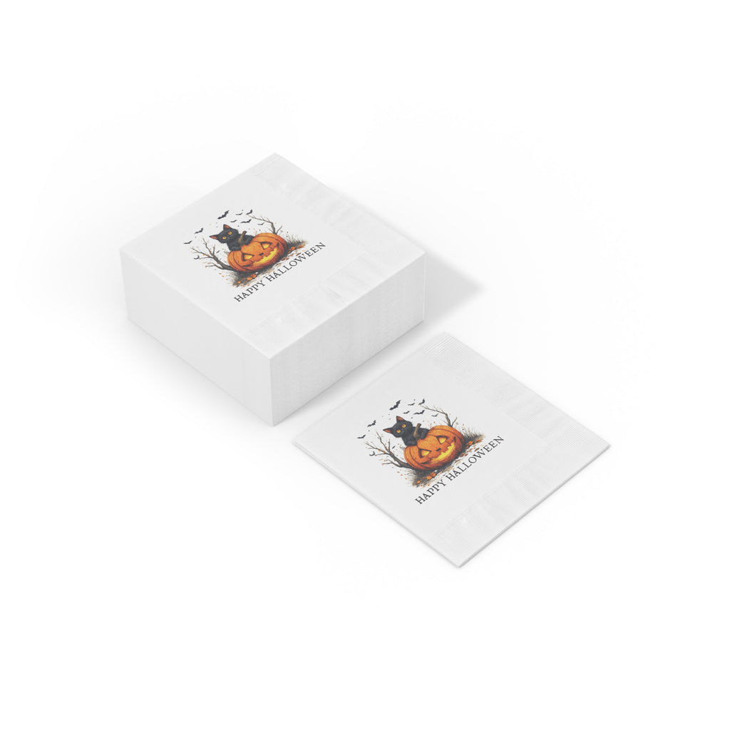 Halloween Themed Napkins with Cat and Pumpkin Design