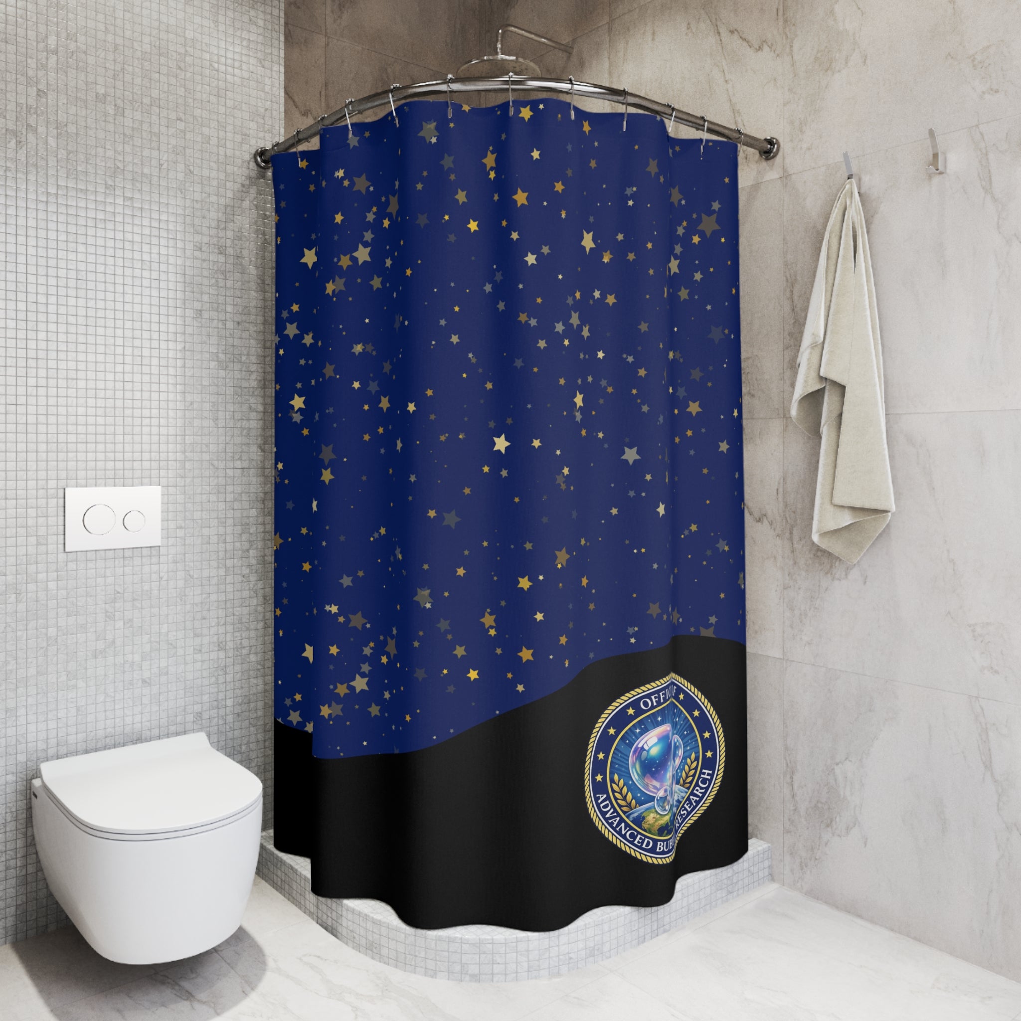 Office of Advanced Bubble Research Shower Curtain | Celestial Bubble Bathroom Decor