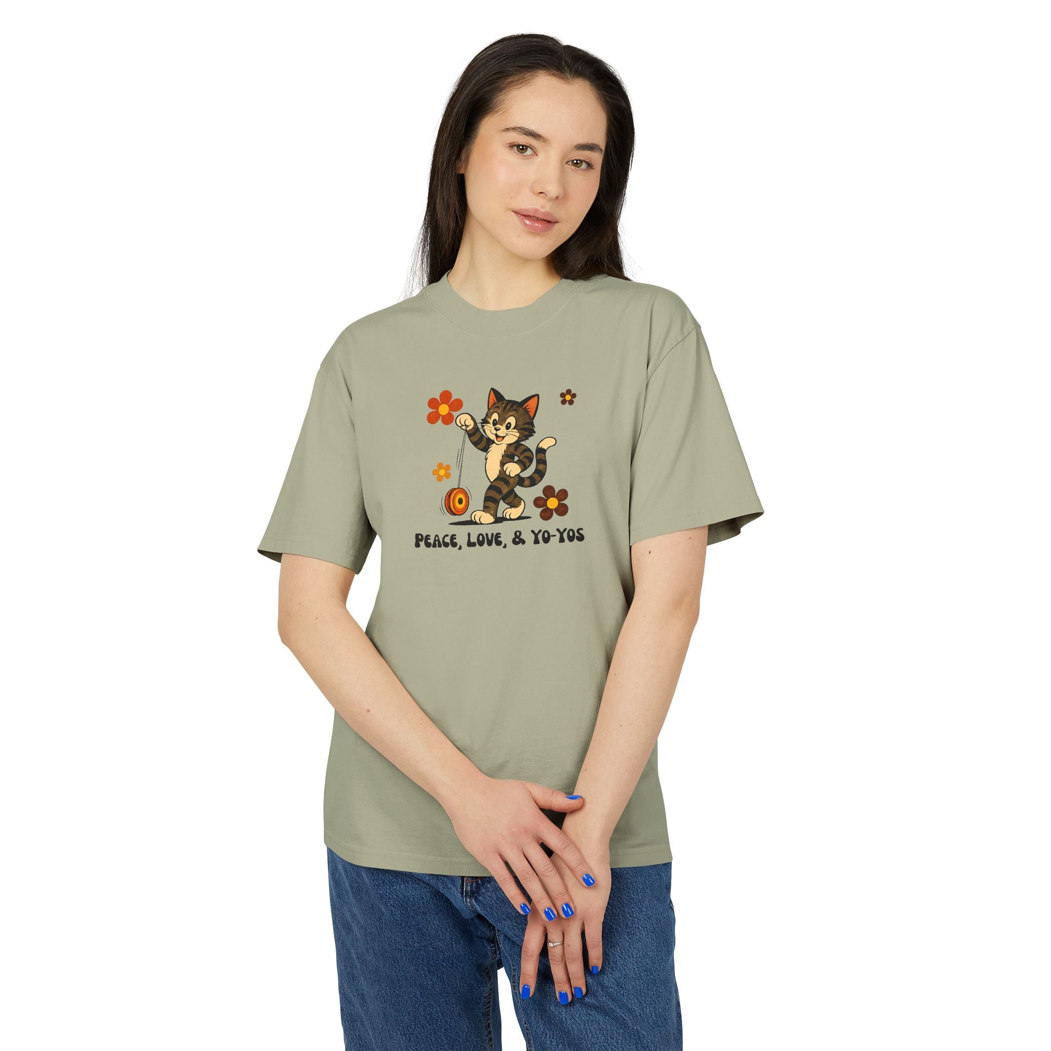 Peace, Love, & Yo-Yos Oversized Vintage Cat T-Shirt