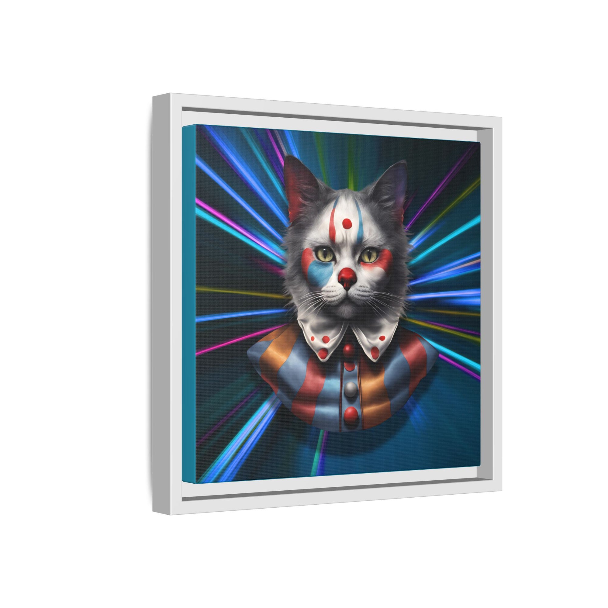 Colorful Cat Clown Framed Canvas Art – Quirky Home Decor for Pet Lovers