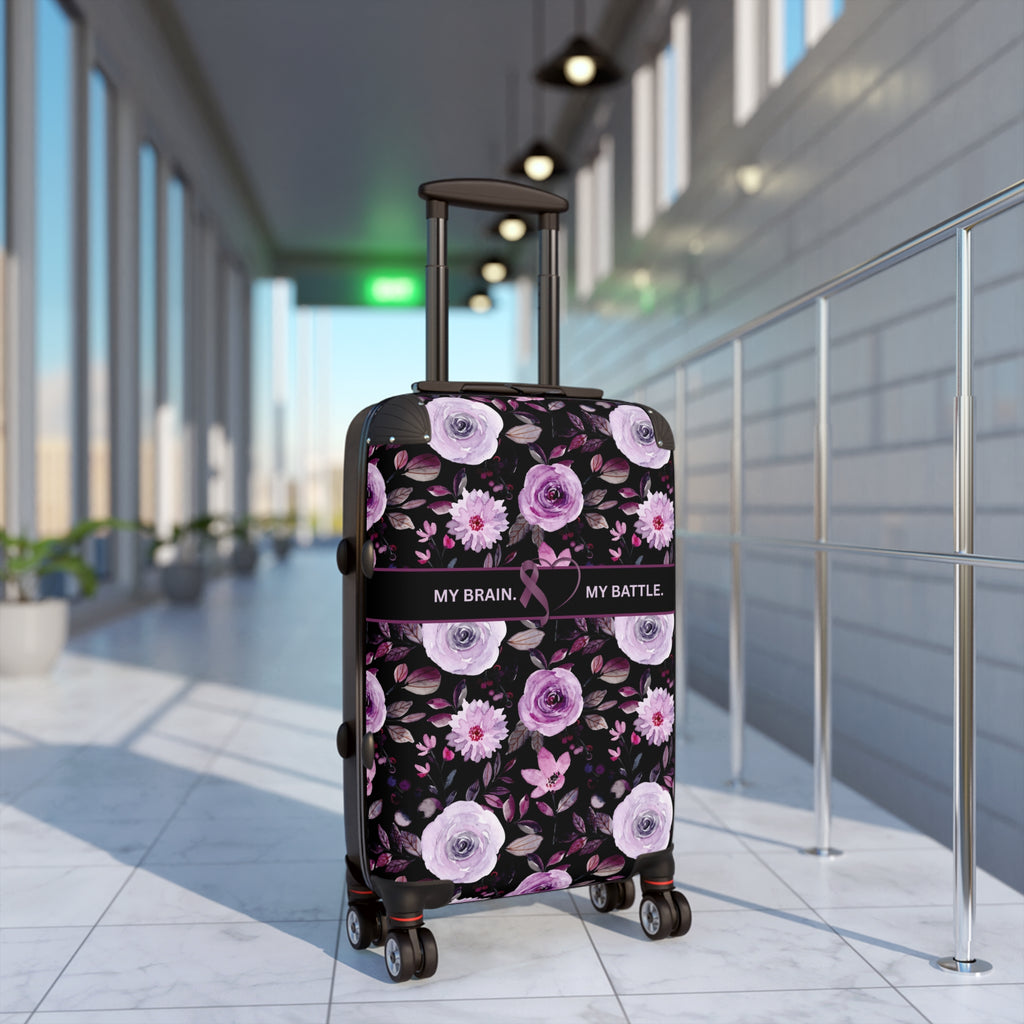 My Brain. My Battle. Epilepsy Awareness Hard-Shell Suitcase | Purple Floral Luggage