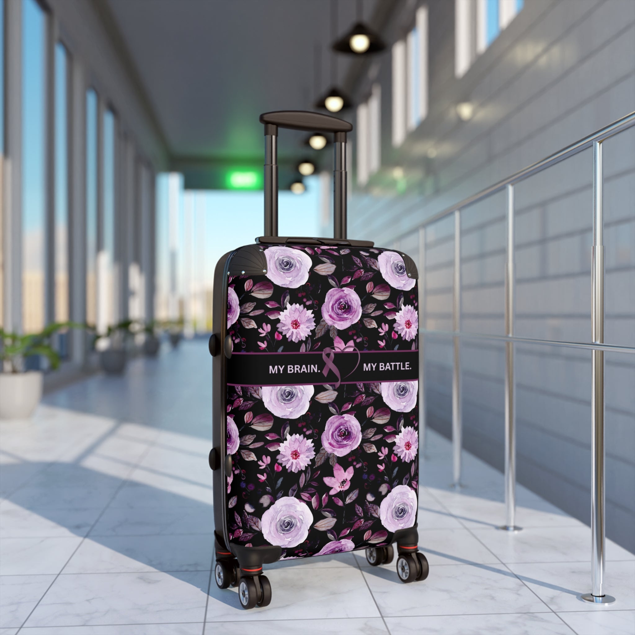 My Brain. My Battle. Epilepsy Awareness Hard-Shell Suitcase | Purple Floral Luggage