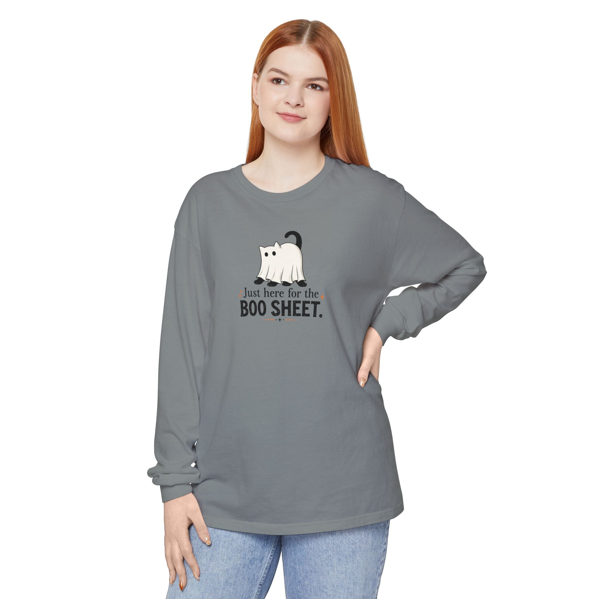 Just Here for the Boo Sheet Halloween Cat Long Sleeve Shirt