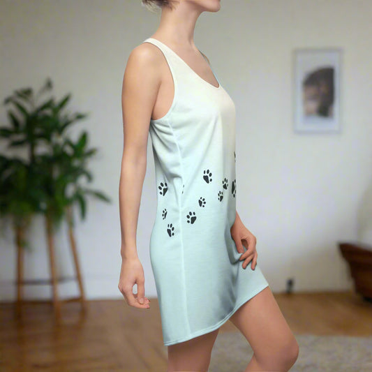 Women's Racerback Dress with Paw Print Design - Casual & Fun Pet Lovers' Apparel Printify