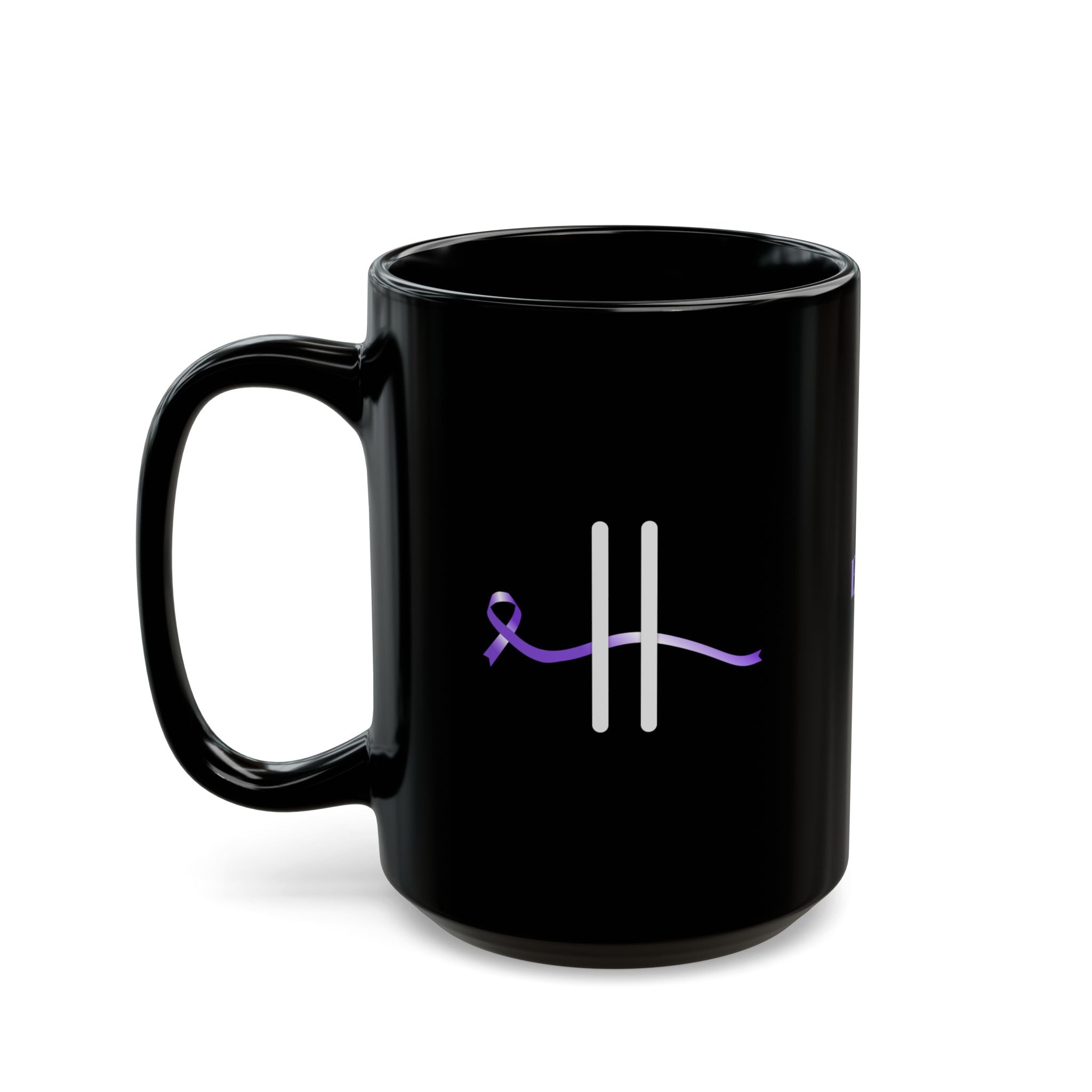Pause for Epilepsy Awareness Purple Ribbon Black Ceramic Mug (11oz & 15oz)