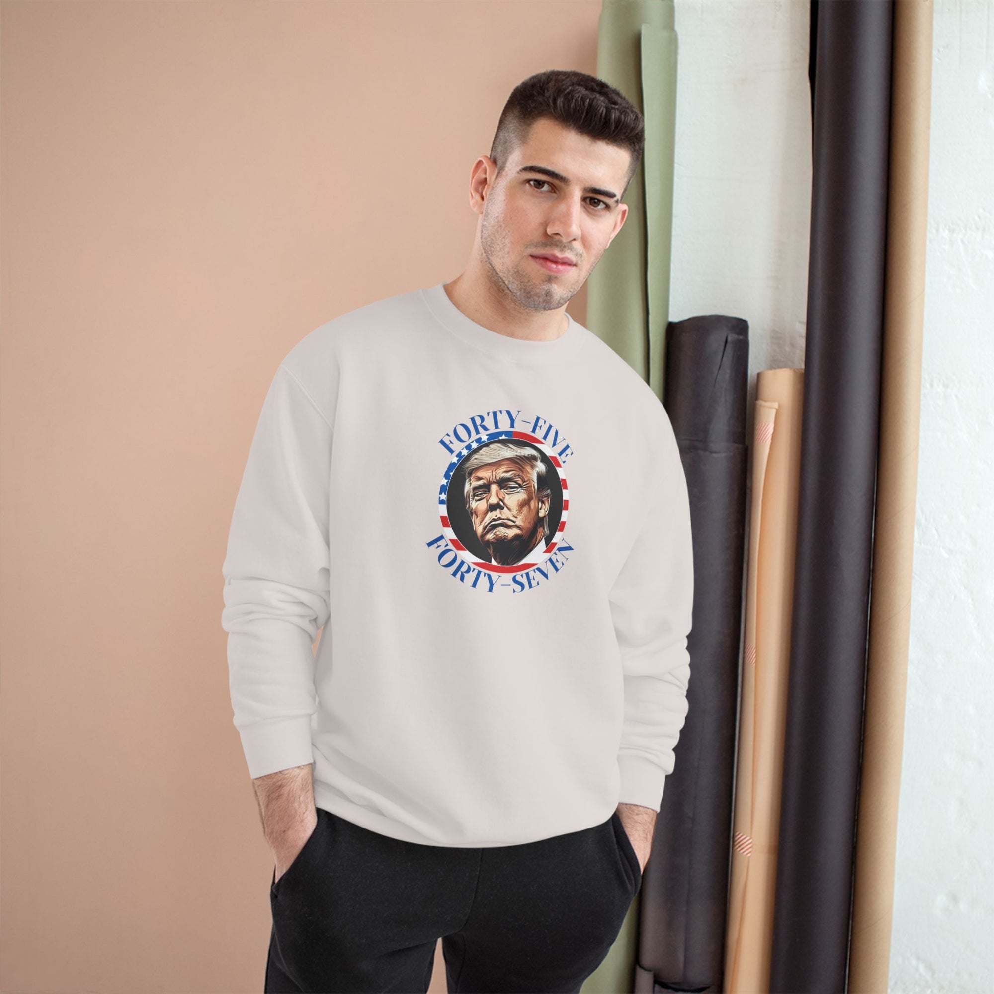 Patriotic Champion Sweatshirt, 45 47 Trump