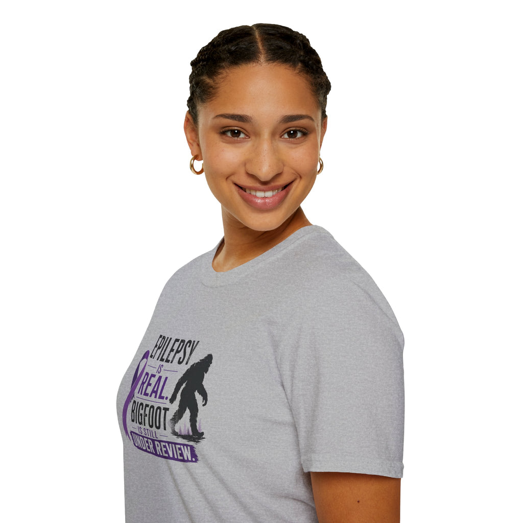 Epilepsy Awareness T-Shirt — "Epilepsy is Real" Purple Ribbon Bigfoot Design