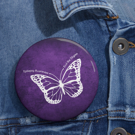 Epilepsy Awareness Custom Pin Buttons - Purple Butterfly Design