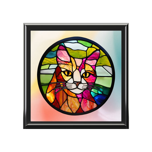 Stained Glass Cat Jewelry Box - Colorful Pet-Themed Keepsake Printify