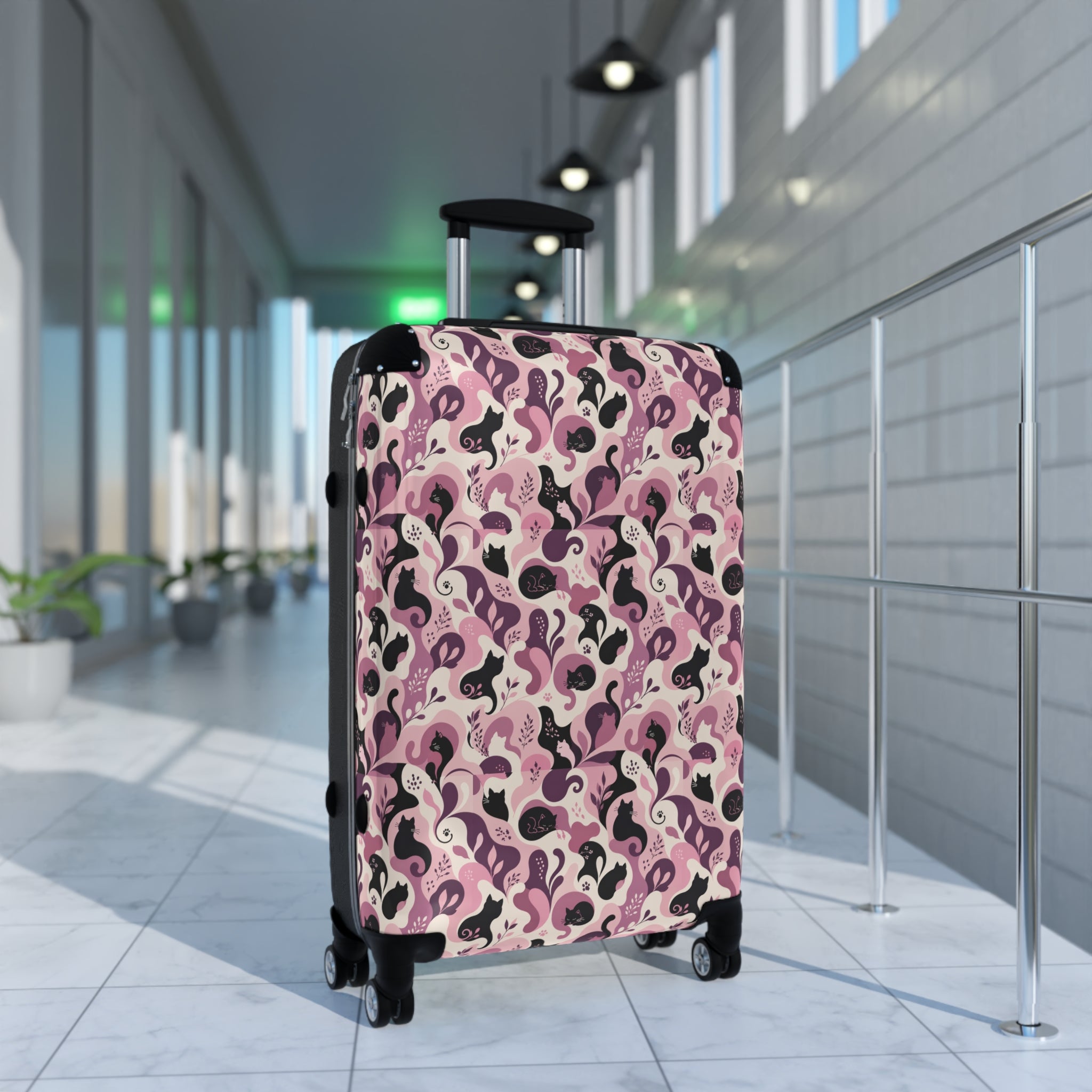 Cat Lady Camo Hard-Shell Suitcase - Pink Abstract Cat Luggage for Women
