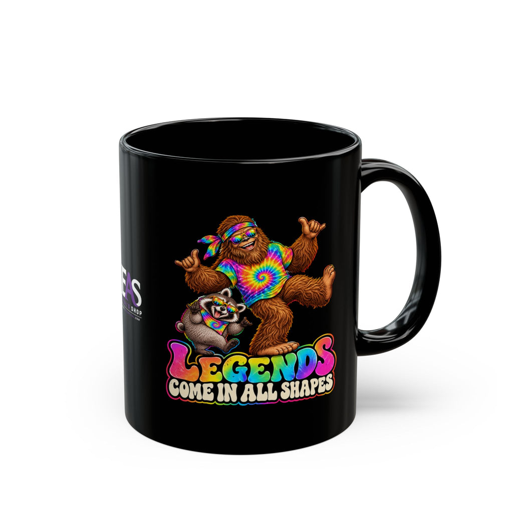 Legends Come in All Shapes | Bigfoot & Jimothy Raccoon Black Ceramic Mug (11oz/15oz)