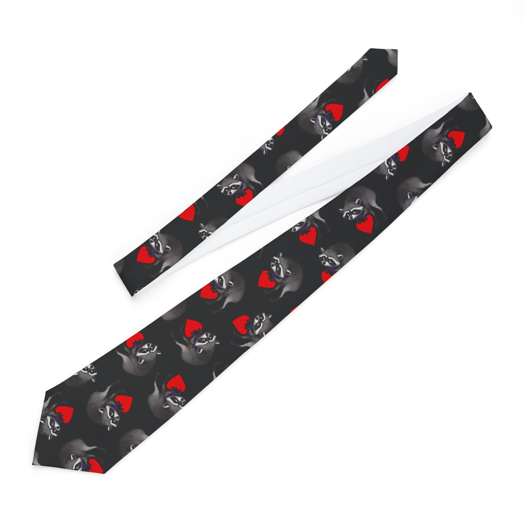 Jimothy Heartbreaker Slim Necktie | Black Raccoon and Red Heart Tie