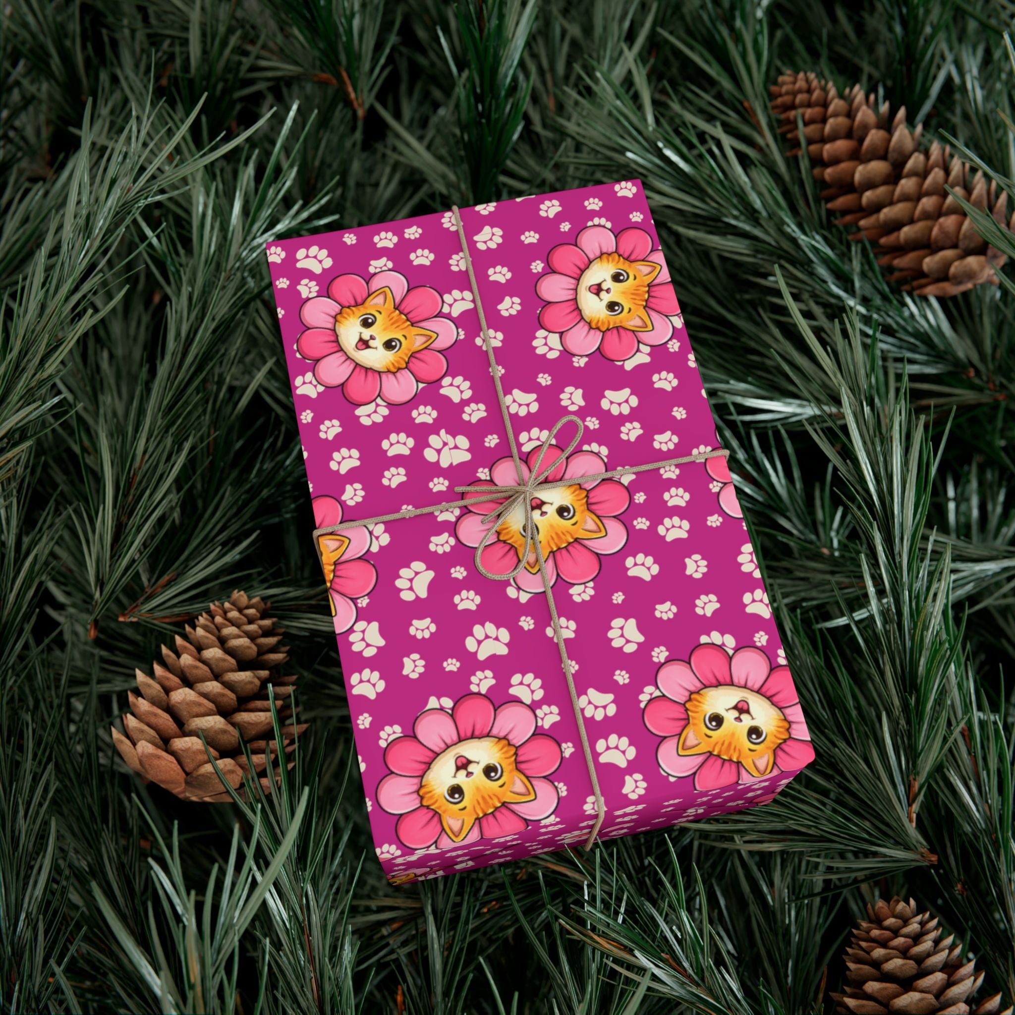 Pink Cat Blossom Gift Wrap | Cute Cat Lover Wrapping Paper