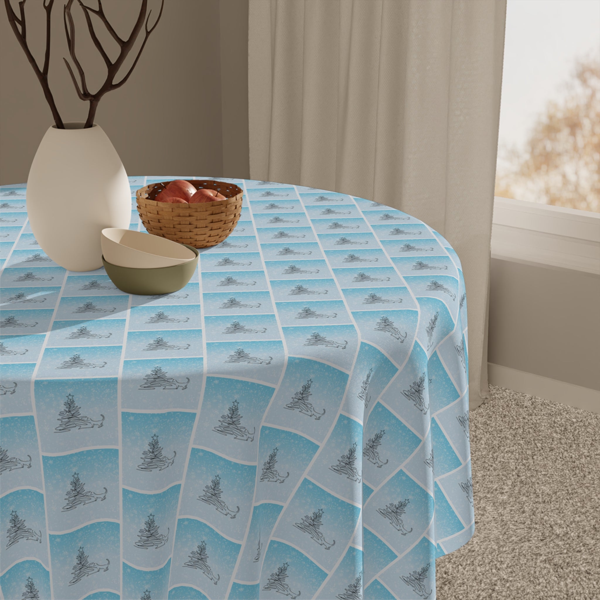 Photo depicting the ​Abstract Kitty Christmas Tablecloth from EpiAl's Shop.