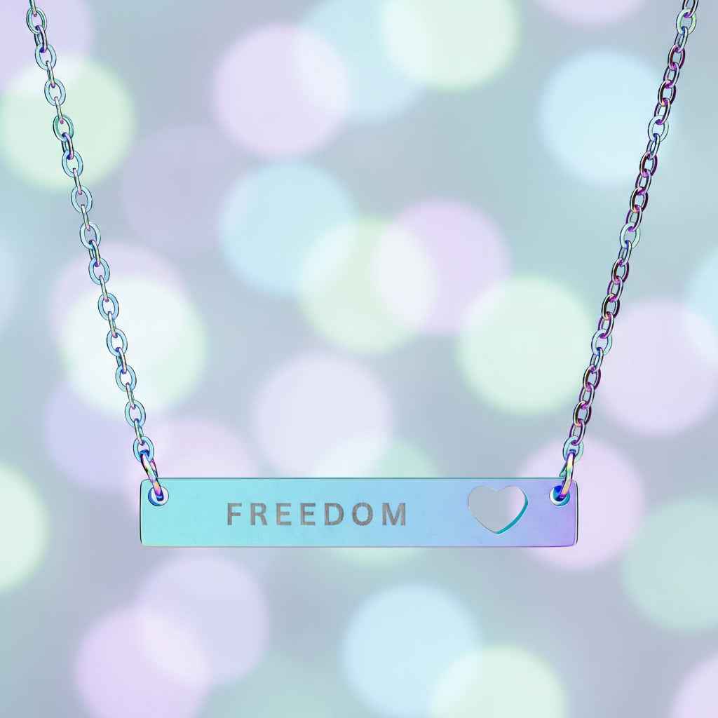 Engraved "Freedom" Cutout Heart Bar Necklace