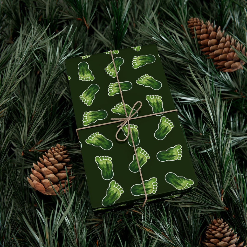 Bigfoot Footprint Wrapping Paper | Sasquatch Forest Gift Wrap | Cryptid All-Occasion Paper