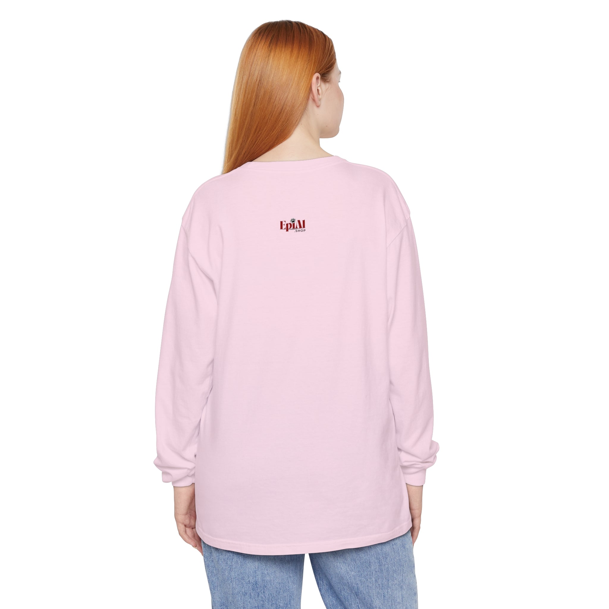 Photo depicting the ​Cat Hair Accessorized Unisex Garment-dyed Long Sleeve T-Shirt from EpiAl's Shop.