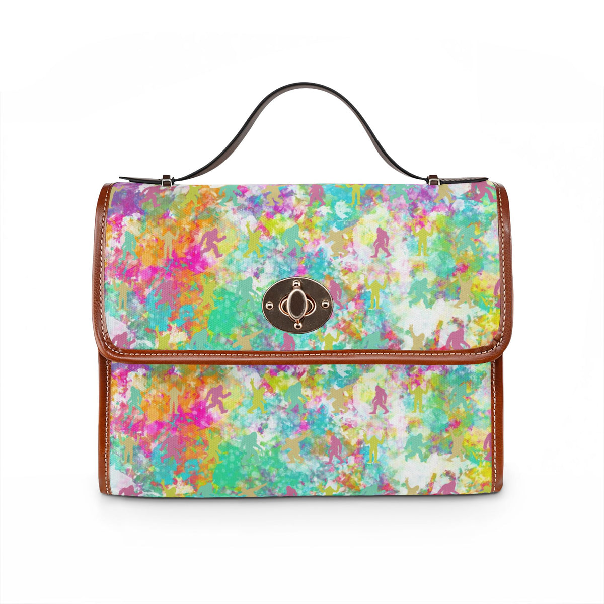 Hidden Bigfoot Tie-Dye Satchel Handbag | Colorful Sasquatch Crossbody Purse