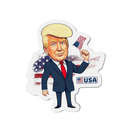 Patriotic Die-Cut Magnet - Trump with USA Flag Design