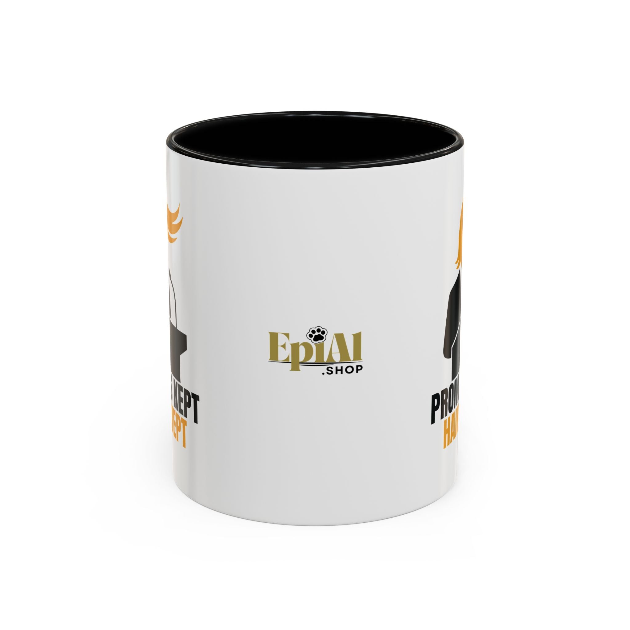 Promises Kept, Hair Swept — Two-Tone Coffee Mug (Political Parody)