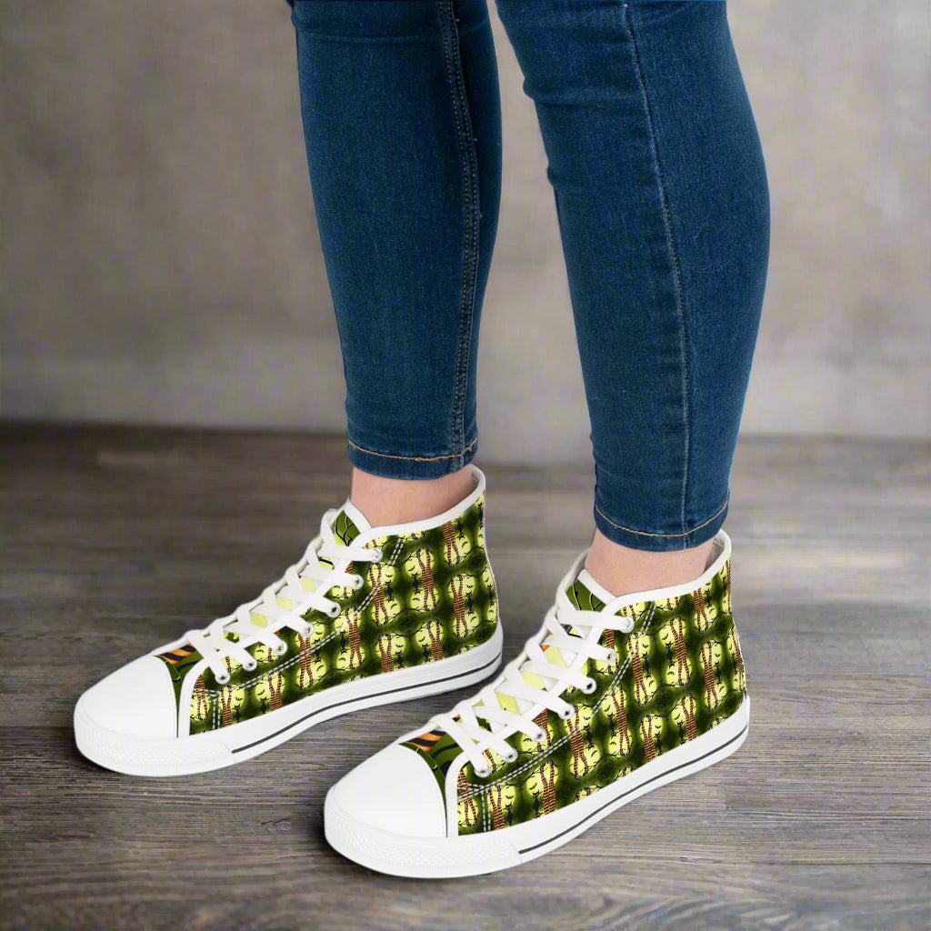 Women’s High Top Sneakers with Halloween Cat Lady Design