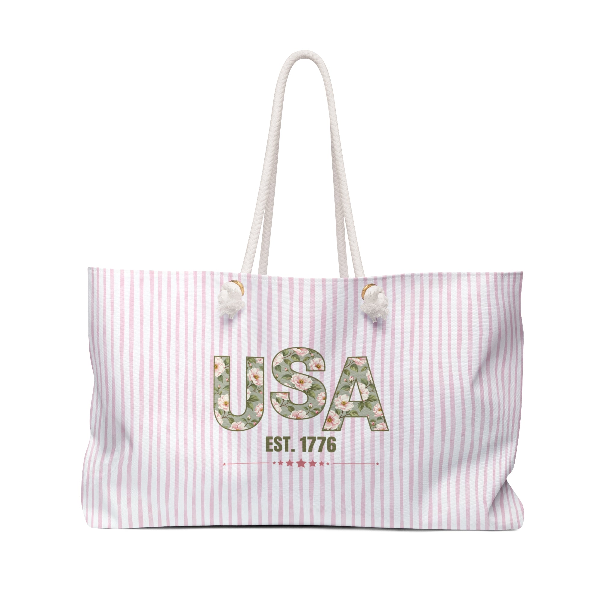Floral USA 1776 Weekender Bag – Pink Stripe Americana Travel Tote